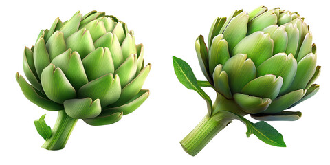 Fototapeta premium Fresh Green Artichoke Vegetables, isolated on transparent background.