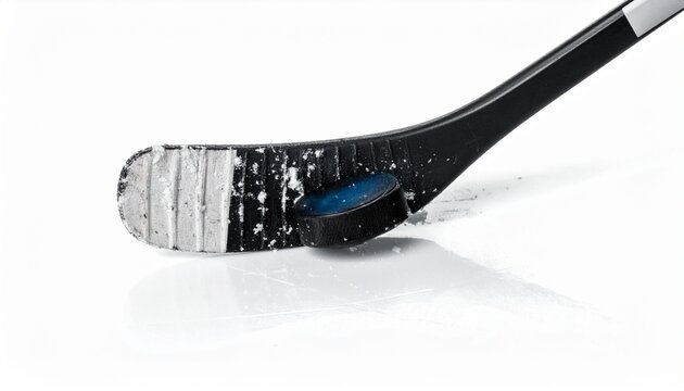 Ice Hockey Stick, Puck, Frozen Action, White Background, Winter Sport, Blade, Game, Competition, Sco