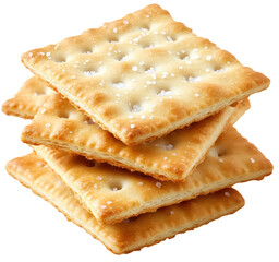 Stack of Golden Salted Crackers, isolated on transparent background.
