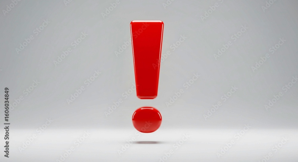 Fototapete 3d exclamation mark, red exclamation mark symbol 3d rendering on white background. central, bold sta