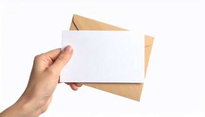 Obraz premium Hand Holding Blank Card and Kraft Envelope