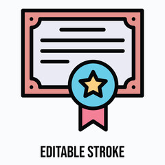 Certificate Vector Icon, Isolated Vector Lineal Color Style Icon, Editable Stroke.