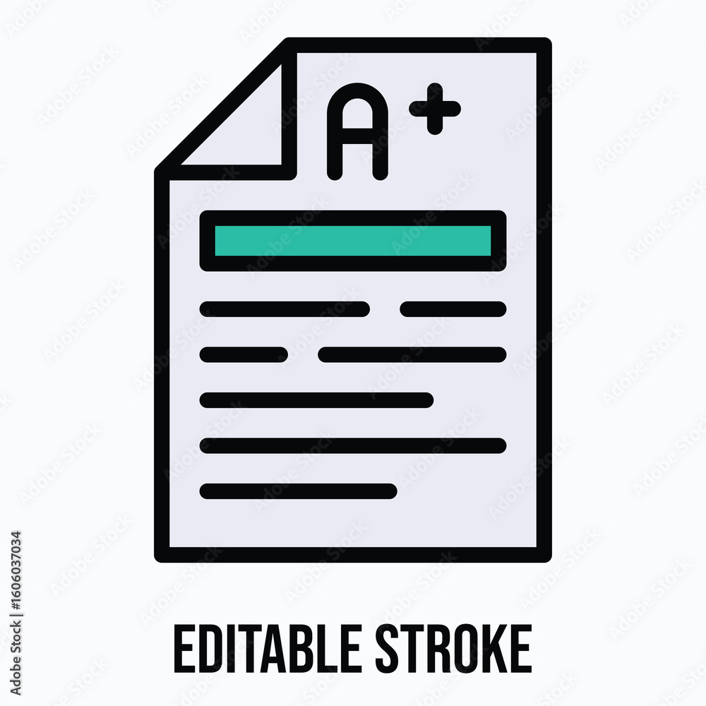 Poster exam result vector icon, isolated vector lineal color style icon, editable stroke.