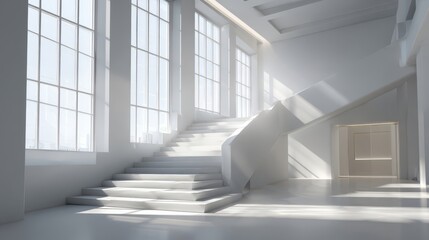 Obraz premium Modern Staircase with Large Windows and Bright Lighting