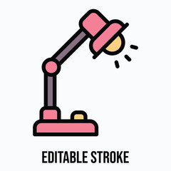 Desk Lamp Vector Icon, Isolated Vector Lineal Color Style Icon, Editable Stroke.