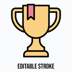 Trophy, Cup Vector Icon, Isolated Vector Lineal Color Style Icon, Editable Stroke.