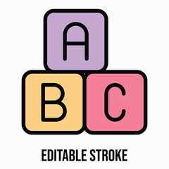 Alphabet Block, Cube Vector Icon, Isolated Vector Lineal Color Style Icon, Editable Stroke.