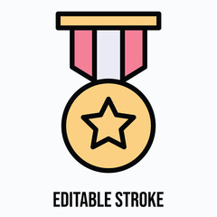 Award, Medal Vector Icon, Isolated Vector Lineal Color Style Icon, Editable Stroke.