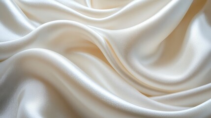 Fototapeta premium Macro view of pure white silk fabric with soft, smooth folds and a glowing sheen, showcasing luxurious quality, minimalist elegance, and refined details suitable for high-end textile backgrounds.