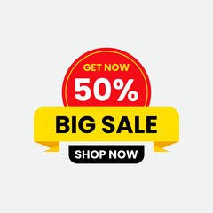 Big sale get how 50 percent off shop now discount badge