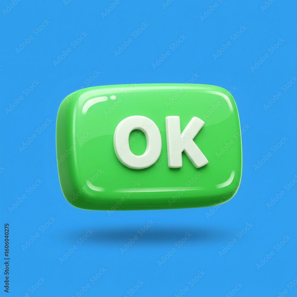 Poster glossy green ok button graphic for websites apps ui design