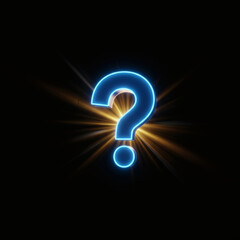 Glowing Blue Question Mark Symbol on Black Background with Light Burst