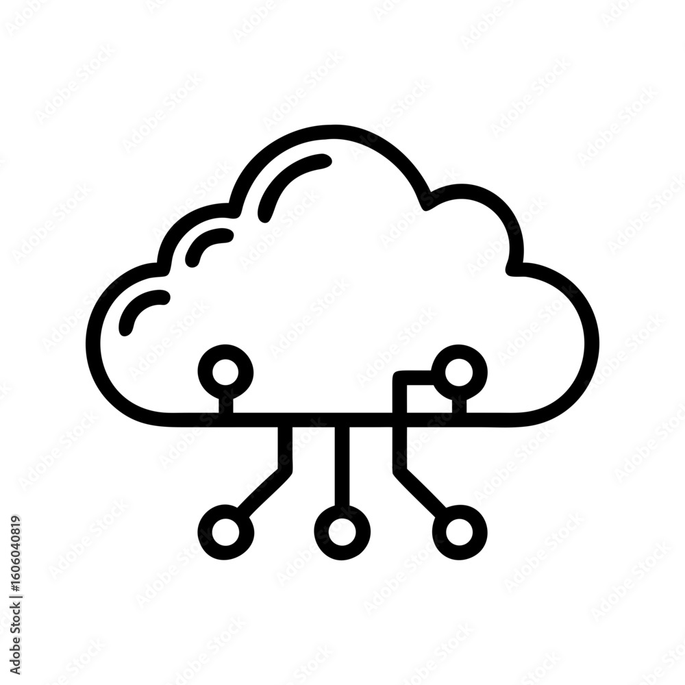 Poster cloud computing technology icon with circuit board connections