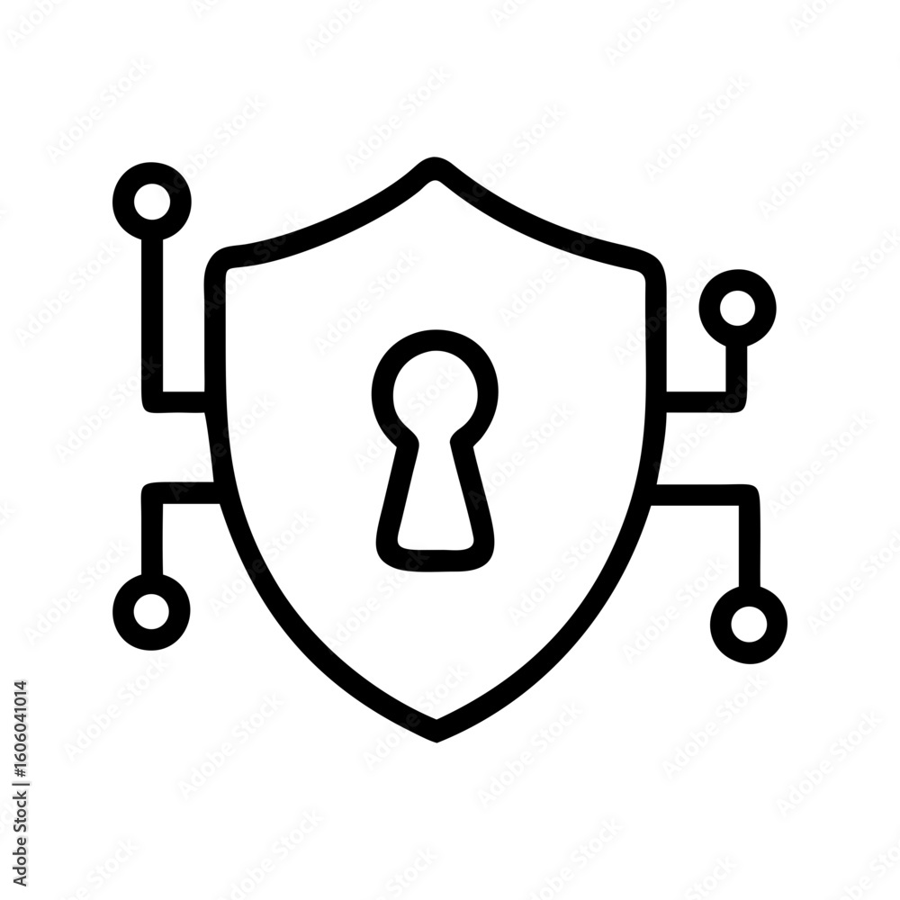 Poster digital security shield with keyhole and circuit connections