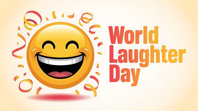 Joyful emoji celebrates world laughter day with confetti - Powered by Adobe