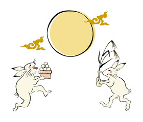 鳥獣戯画風月見の準備をするウサギのイラスト