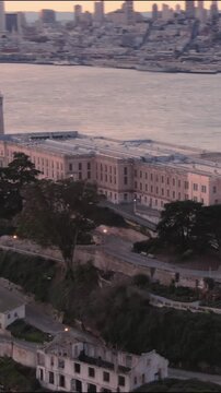 Alcatraz Island, USA. The former prison is a popular tourist destination, offering tours and historical exhibits. The island is located in the San Francisco Bay.