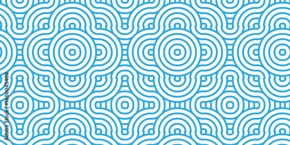 Poster minimal overlapping pattern diamond geometric wave abstract circle wave line. blue seamless tile str