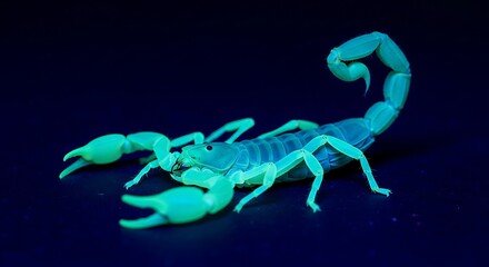 Fototapeta premium Close-up view of a scorpion under ultraviolet light.