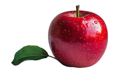 Shiny red apple glistens with water drops. Perfect for food blogs, healthy eating concepts, or product design.