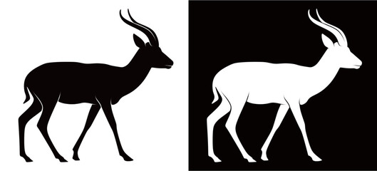 Obraz premium Silhouette of an Antelope Isolated on a White and Black Background. vector illustration of an antelope