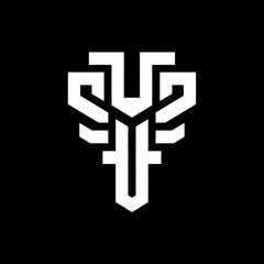 Monochromatic Emblem, Simple Logo design: A striking, geometric emblem, rendered in stark black and white, dominates the frame, its intricate lines and bold shapes creating a visual statement of power