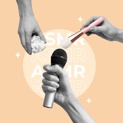 Hand, ASMR, sound, microphone, brush, creator, content, studio, recording, podcast, streamer,...