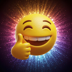 Happy Emoji Thumbs Up with Sparkle Background