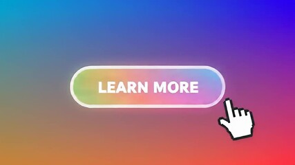 Learn More" button with hand cursor on rainbow gradient background - Powered by Adobe
