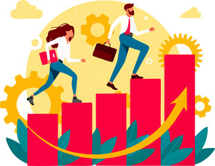 Fototapeta premium Business Vector Illustration Office New Client Deal - Team of People Featuring Collaborative Coworkers Engaged in a Project Discussion