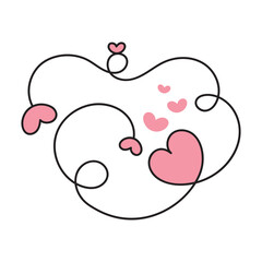 Continuous one line love heart shape art decoration isolated flat design.