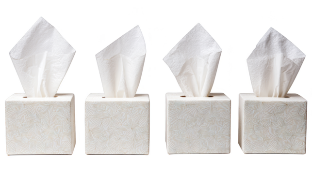 Four soft tissues in a row, essential hygiene for daily use.