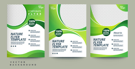 Green eco flyer, poster, brochure, magazine, annual report, booklet, cover banner template. Modern green leaf, environment design © Wenny