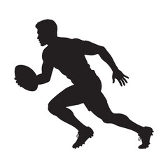 Silhouette of a Male rugby player running with a rugby ball
