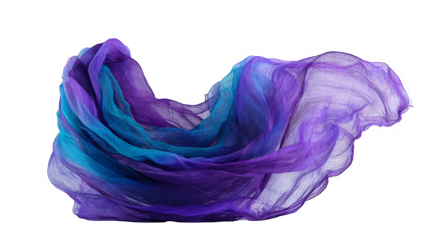Elegant purple and blue scarf on a dark background, vibrant luxurious fashion accessory.