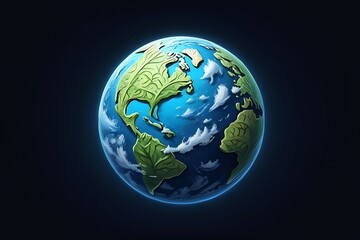 Fototapeta premium Stylized earth globe with continents and clouds against a dark background representing our planet