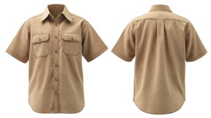 Tan short sleeve buttondown shirt, a versatile essential for casual and modern style.