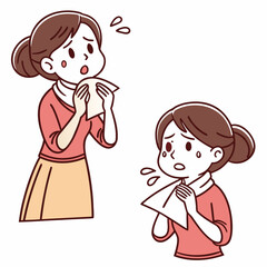 Worried Women Wiping Sweat Vector Art Illustration of Stress