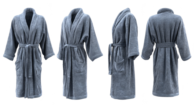 Four hooded robes and a simple robe, captivating display of clothing garments.