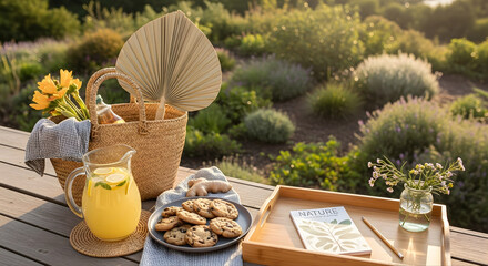 Solo Picnic Flatlay with Tea, Cookies and a Rose