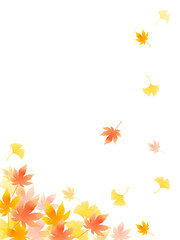 Obraz premium 舞い落ちる紅葉とイチョウの葉のカラフルな水彩背景イラスト