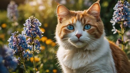 Adorable Orange Tabby Cat Portrait in a Summer Garden