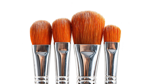 Four silver brushes, essential painting tools for artists and crafters.