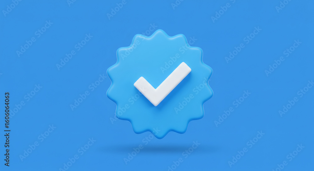 Poster verification check mark 3d render blue tick badge icon confirmation