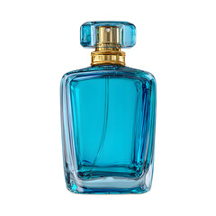 A visually glass perfume bottle filled with a vibrant blue liquid showcasing a luxurious and modern design