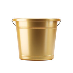 A image of a shiny golden colored plastic bucket or container against a clean white background