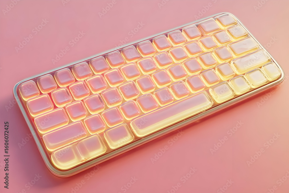 Poster a close-up view of a modern keyboard with a sleek design and soft gradient colors, perfect for tech 