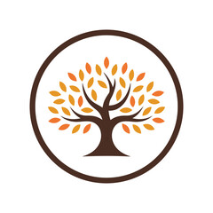 Stylized autumn tree in a circle emblem