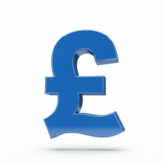 Blue Pound Sign on White Background - Currency Symbol Render