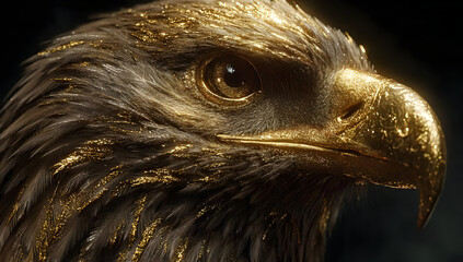 Fototapeta premium A close-up view of a majestic golden eagle, showcasing its intricate feathers and sharp gaze. The eagle's beauty symbolizes power and freedom in nature.
